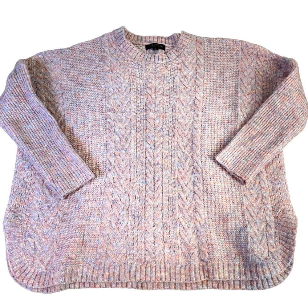 Joseph A. Womens Large Cable Knit Sweater Multicolor Pastel Space Dye Crew Neck